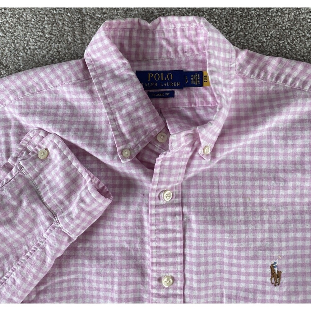 Polo Ralph Lauren Classic Pink/White Check Plaid Shirt Mens L Flesh Pony Preppy